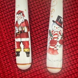 Williams Sonoma Red and White Santa & Snowman Cutlery Set